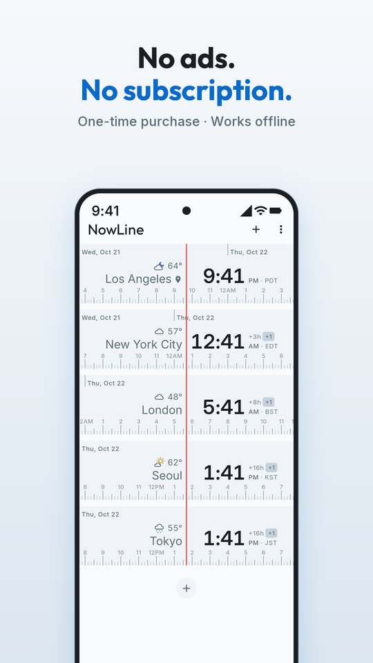 No ads. No subscription. — a one-time purchase, and it works offline.